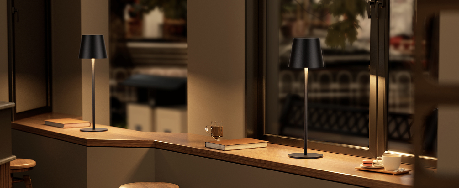 LED настільна лампа K-Bright з регулюванням яскравості, акумуляторна, бездротова, 36.5 см, тепле світло 2700K, USB-C, IP54, пісочний колір (чорний)