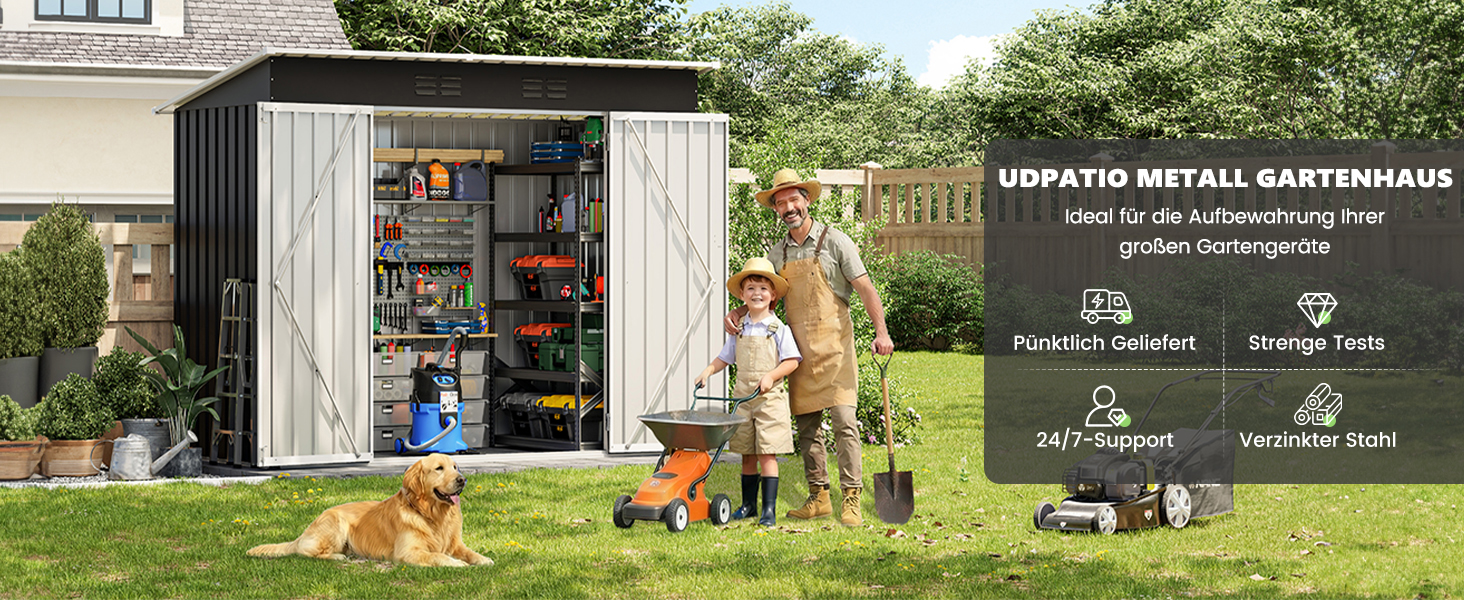 Садовий будинок UDPATIO металевий 4 м³ 228x121x181 см для двору, гараж для велосипедів, оцинкована сталь, двері з замком, темно-сірий