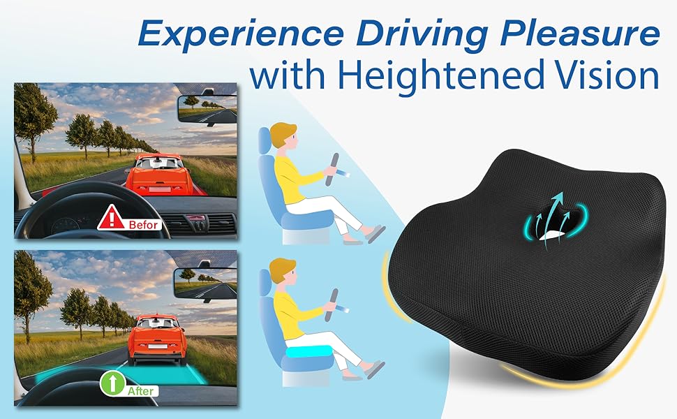Автокрісло-подушка для спини з Memory Foam для полегшення болю в попереку, велике сидіння для коротких водіїв у далеких поїздках - подушка для автомобіля, офісу - чорний