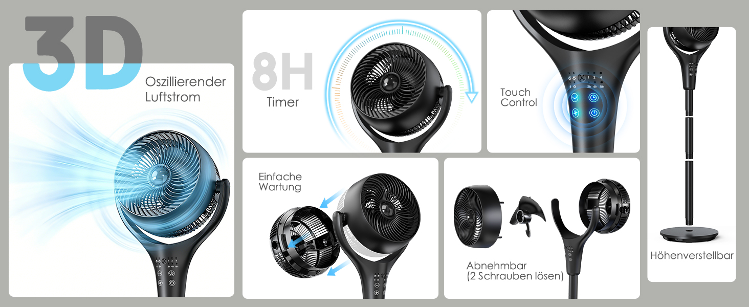 Стійкий вентилятор Turbo Premium Black 38W: Потужний, тихий, з осциляцією та 4 режимами