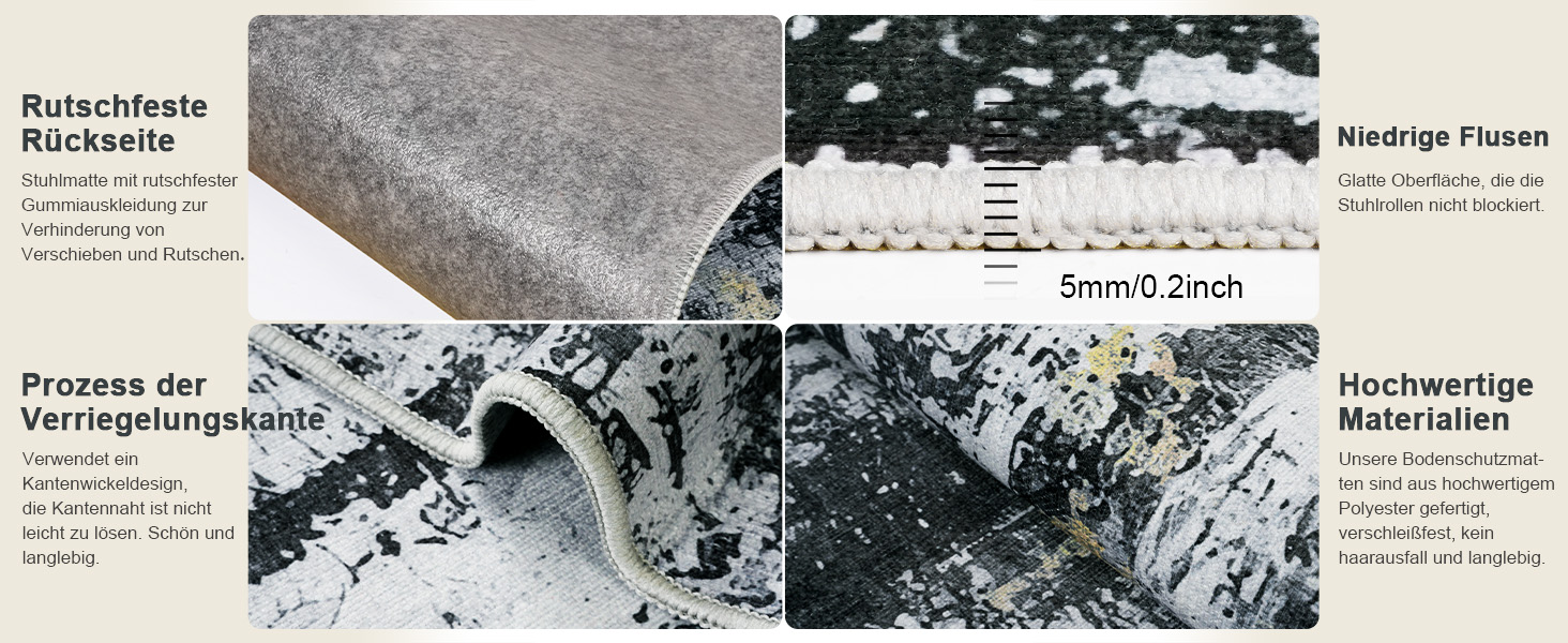 Килимок для підлоги під стілець для твердої підлоги Бохо, килимок для столу, антиковзний килим для офісного стільця (120x150 см, Чорне Золото)