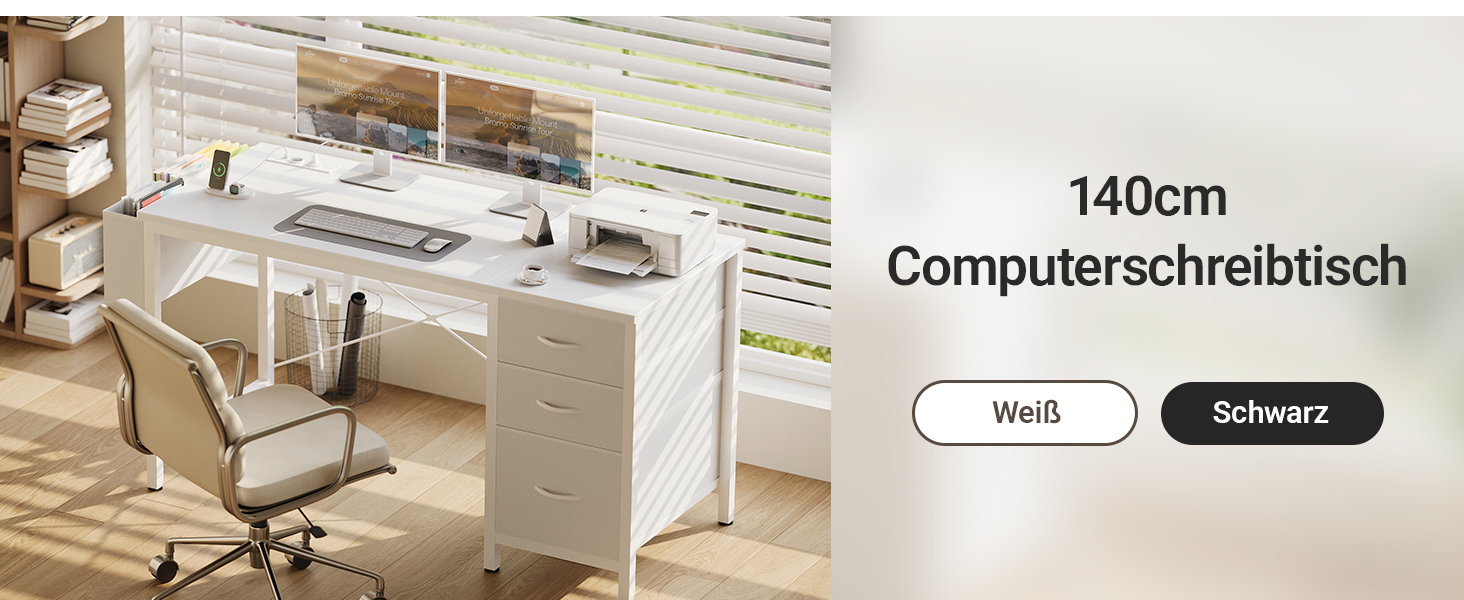 Компактний письмовий стіл Claiks з 3 ящиками, 100x60 см. Комп'ютерний стіл з розетками та USB-портами для дому та офісу