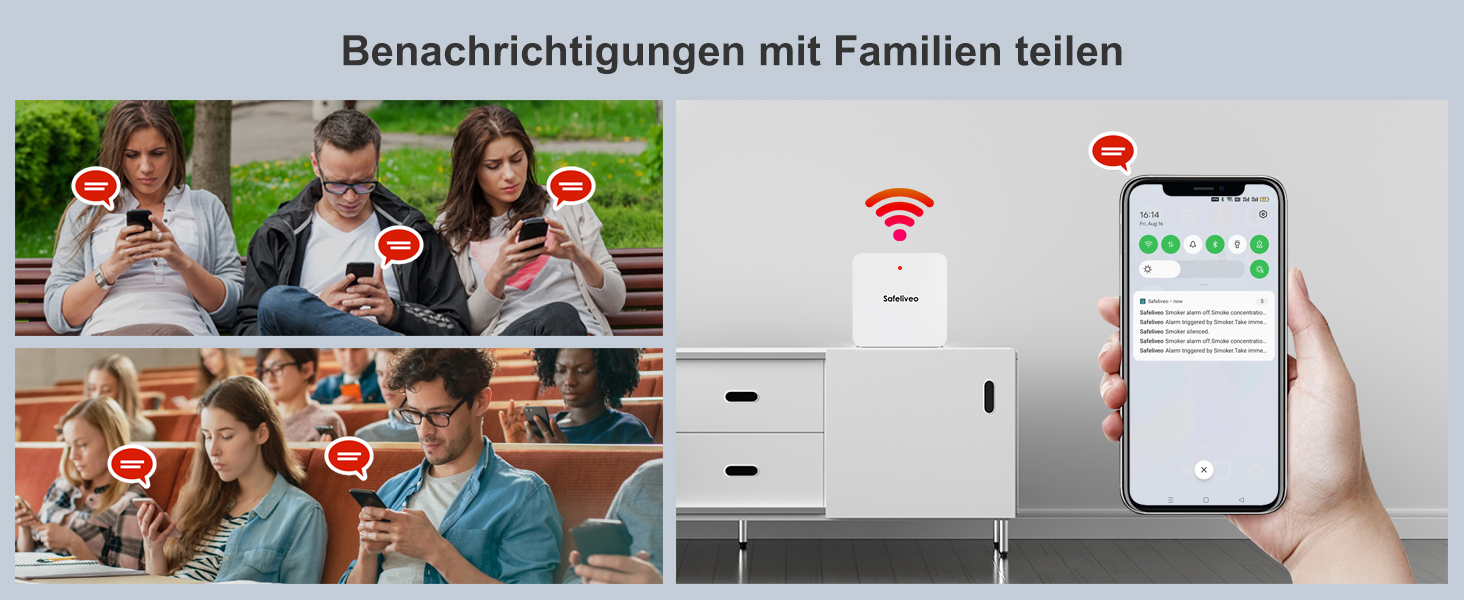 Набір димових сповіщувачів Rauchmelder 5 шт. з базовою станцією, Wi-Fi, 10 років роботи батареї, 85dB, білий