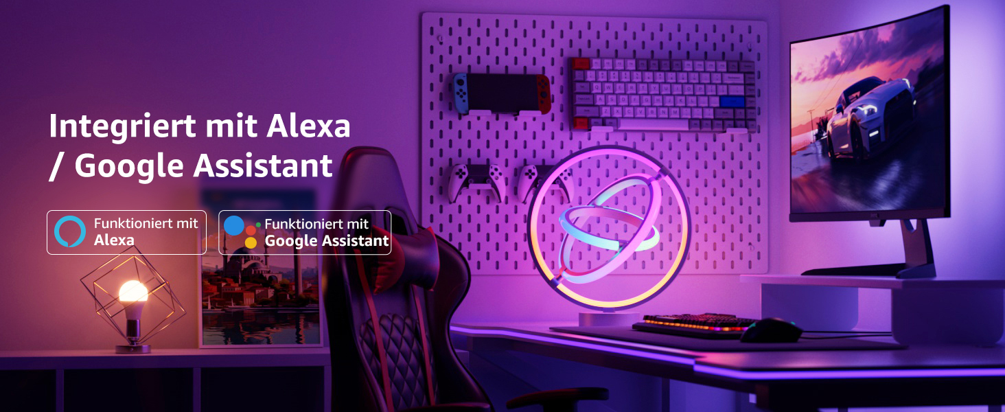 Lepro AI Розумна лампа TB2, Персоналізований світловий дизайнер на основі AI, Синхронізація з музикою/Керування через додаток, Настільна лампа з регулюванням яскравості, RGB+IC технологія, Сумісна з Alexa/Google, Без пульта керування, Ключ скрипки (Planet)