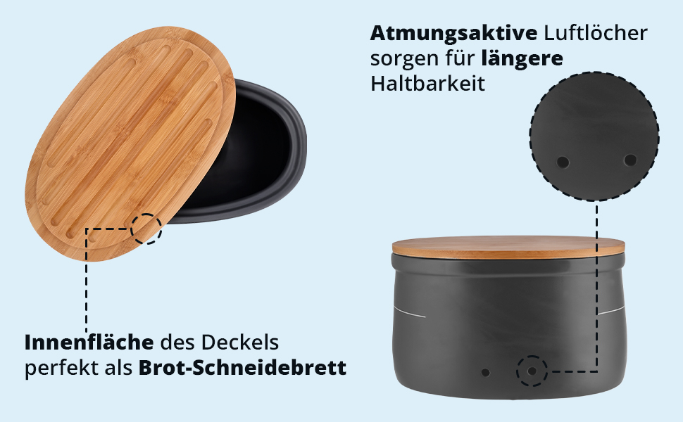 Набір контейнерів для картоплі, цибулі та часнику KHG, 3 шт., кераміка, бамбукові кришки, сірий антрацит, об'єм 3 л та 1,5 л (хлібниця та маслоблок)