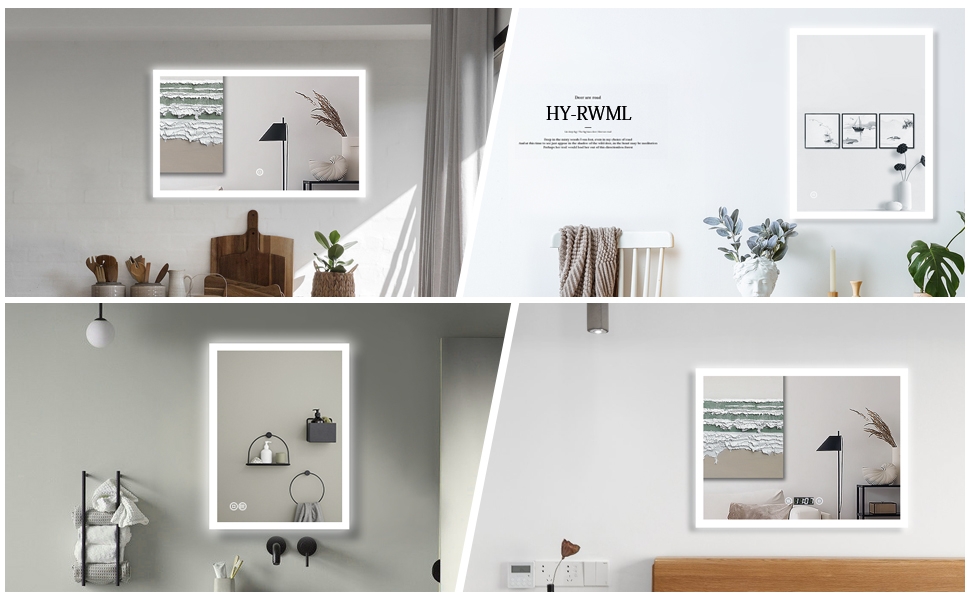 LED дзеркало для ванної кімнати з підсвічуванням 40x60 см, сенсорне керування, 3 кольори світла, IP67, енергозберігаюче A++