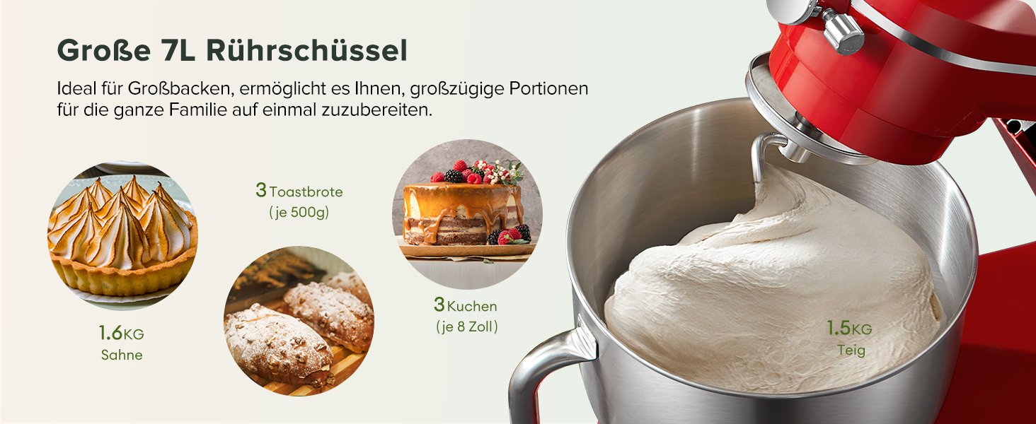 Кухонна машина Chefree M500 Profi: планетарний міксер 7л, 1800W, LED-дисплей, 10 швидкостей, 3 насадки (міксер, віночок, гак)