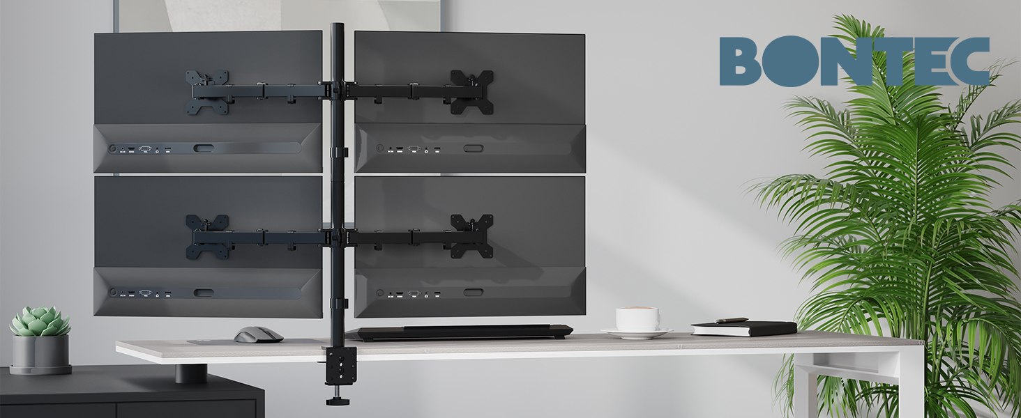 Тримач для монітора BONTEC, чотирирічний, для LCD екрану 13-27 дюймів, регульований по висоті, нахильний та обертовий, максимальне навантаження 10 кг на кожен кріплення, VESA 75/100 мм