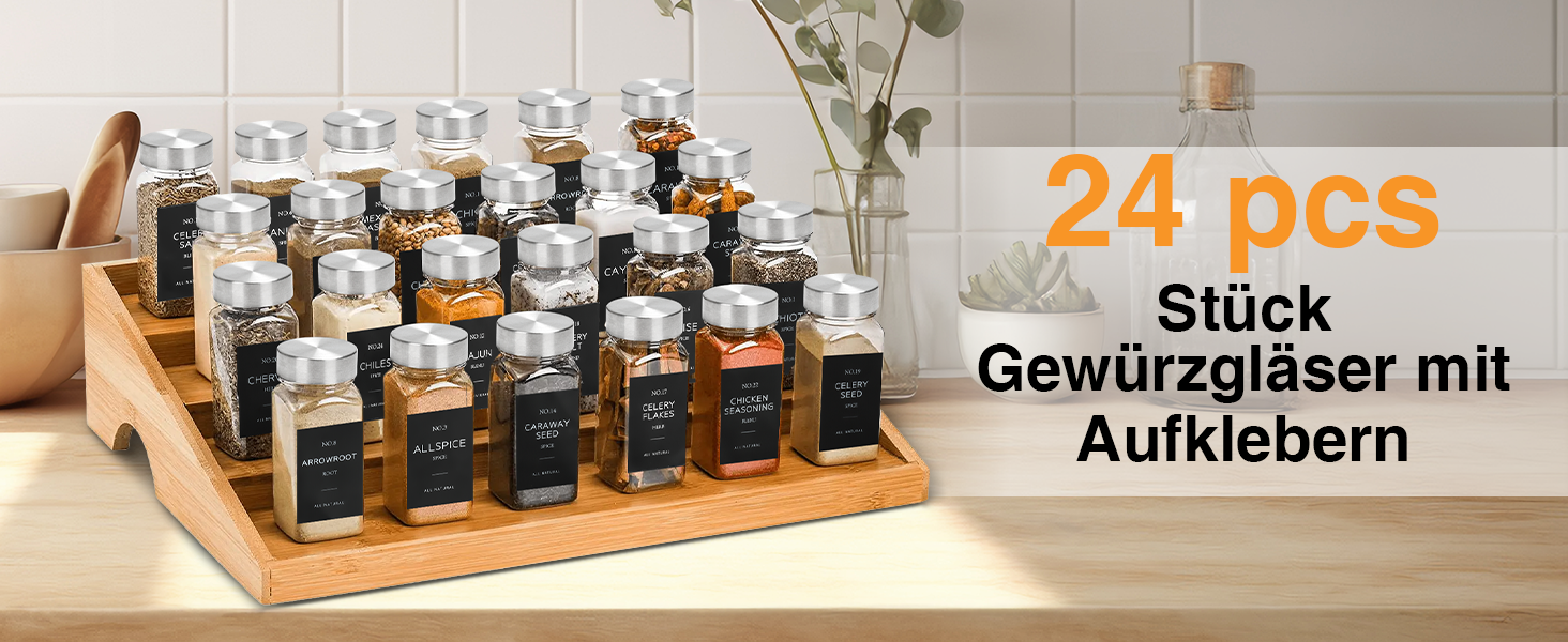 Набір контейнерів для спецій на 12 штук, 120 мл, скляні, з нержавіючою кришкою, з воронкою, з етикетками