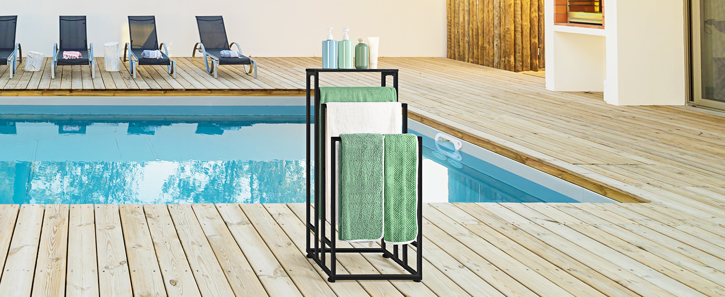 Підставка для рушників Smusei, чорна вінтажна, 3-ярусна, з полицею з дерева, 40x30x82 см