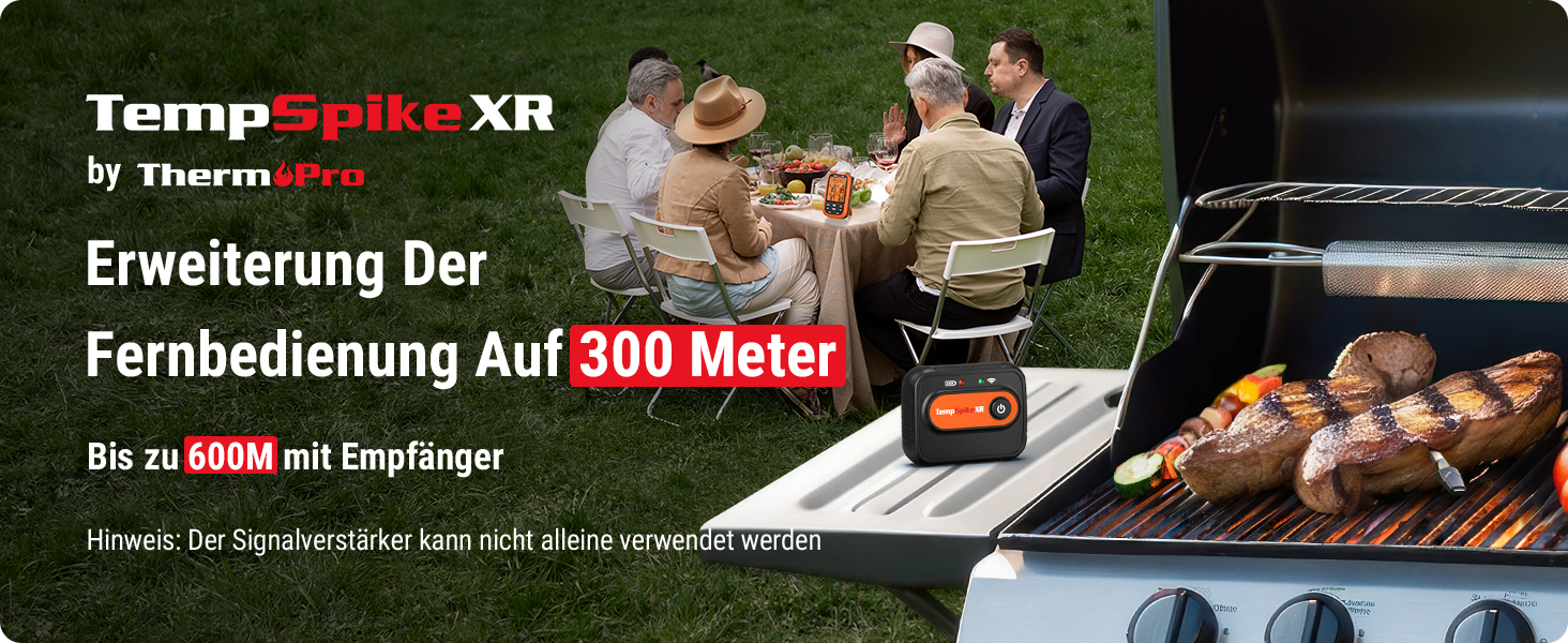 ThermoPro TempSpike Бездротовий термометр для гриля з радіусом 300м, цифровий, з двома зондами, для приготування м'яса, BBQ, рідини та кухні. Можливість посилення сигналу до 600м.