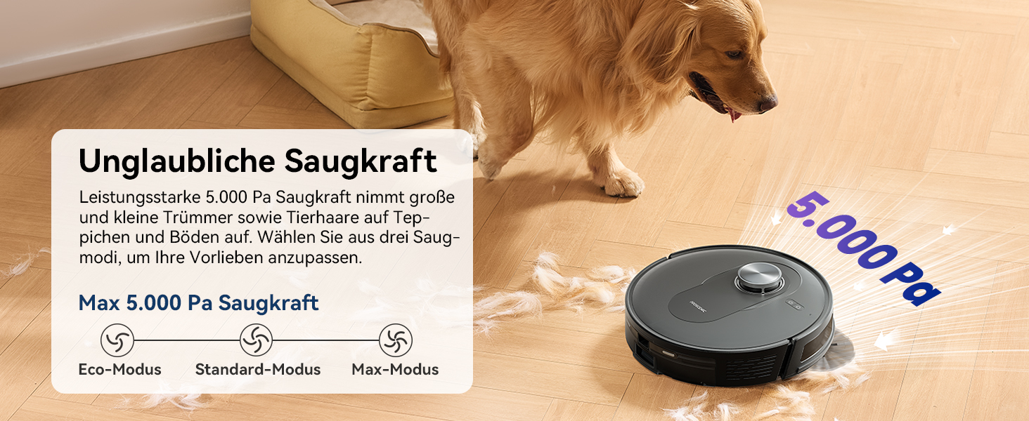 Робот-пилосос Proscenic Q8 з функцією миття, 5000Pa, 200 хвилин роботи, потужний, з лазерною навігацією та 5 картами, керування через додаток, сумісний з Alexa, Siri, IFTTT, Google, для твердих підлог та килимів, видалення шерсті тварин