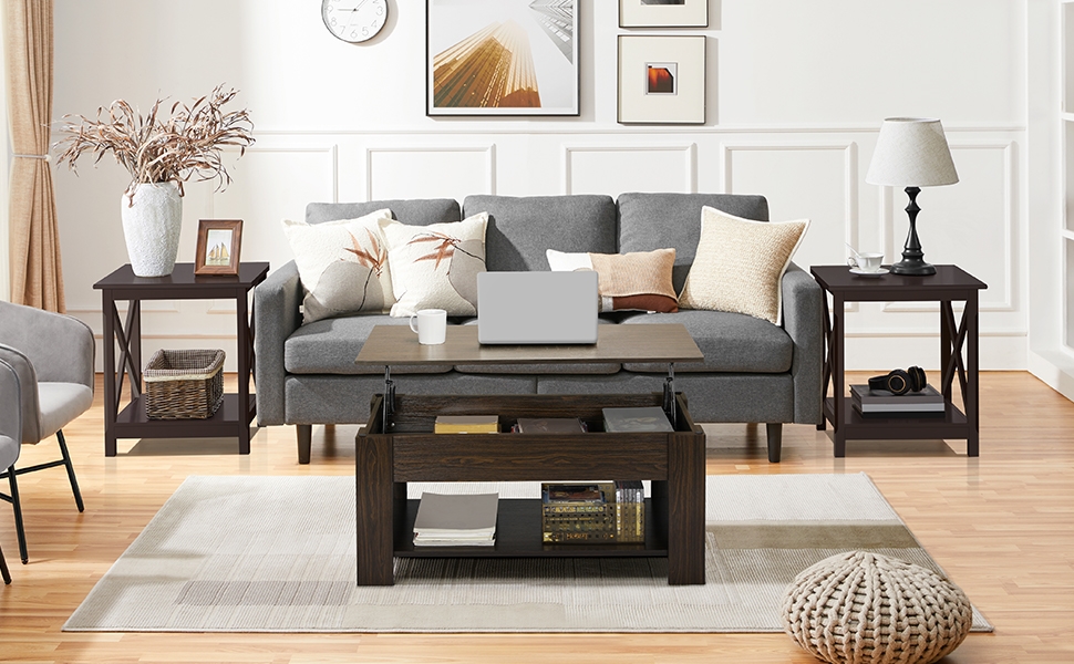 Журнальний столик Yaheetech з регульованою висотою та прихованим місцем для зберігання, 98 x 50 x (42-56) см, колір еспресо