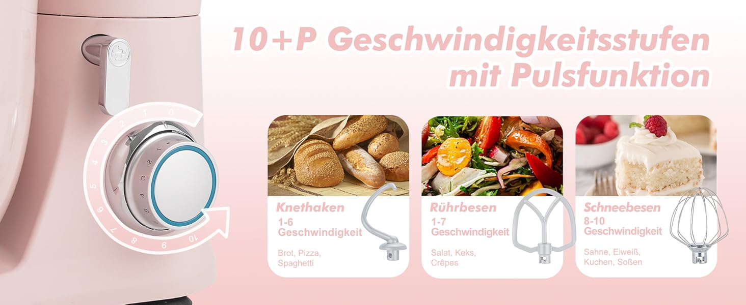 Кухонна машина Kitchen in the Box (Рожева) з двома чашами 3.5L, 10 швидкостей, з міксером та гаком для тіста