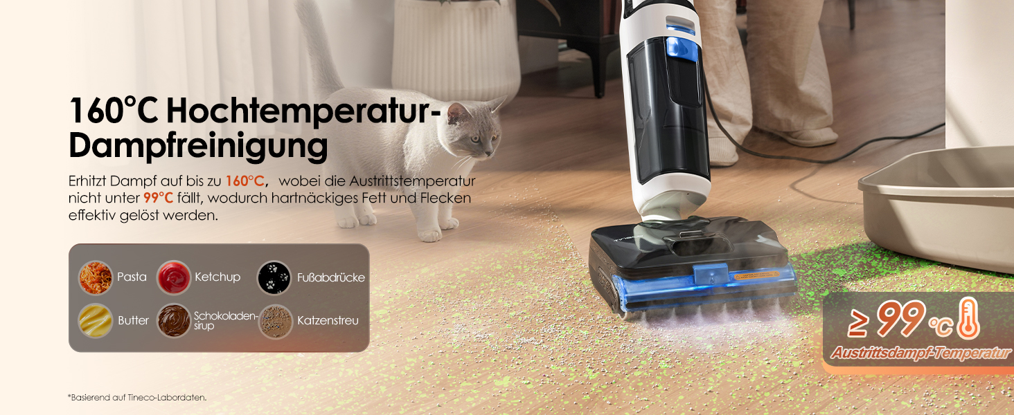 Tineco Floor One S6 Stretch Steam: Волого-сухий пилосос для твердих підлог з функцією пари, 22000 Па, Anti-Tangle, Flashdry 85°C, 50 хв роботи, для шерсті тварин