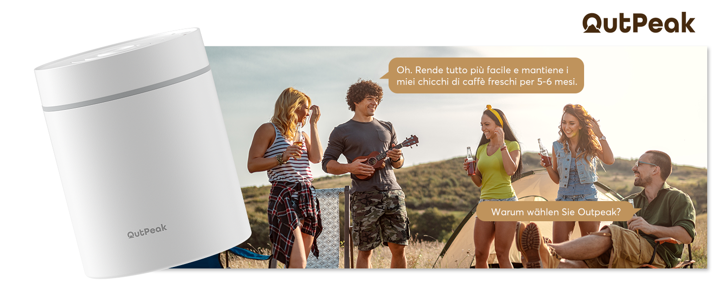 OUTPEAK Neo 2025 Kilo Auto-Vakuum-Kaffeedose: Вакуумний контейнер для кави OUTPEAK Neo 2025 Kilo, 1,5 л (500 г кавових зерен), з автоматичним вакуумуванням, нержавіюча сталь, для бариста, подарунок (великий, матовий чорний)