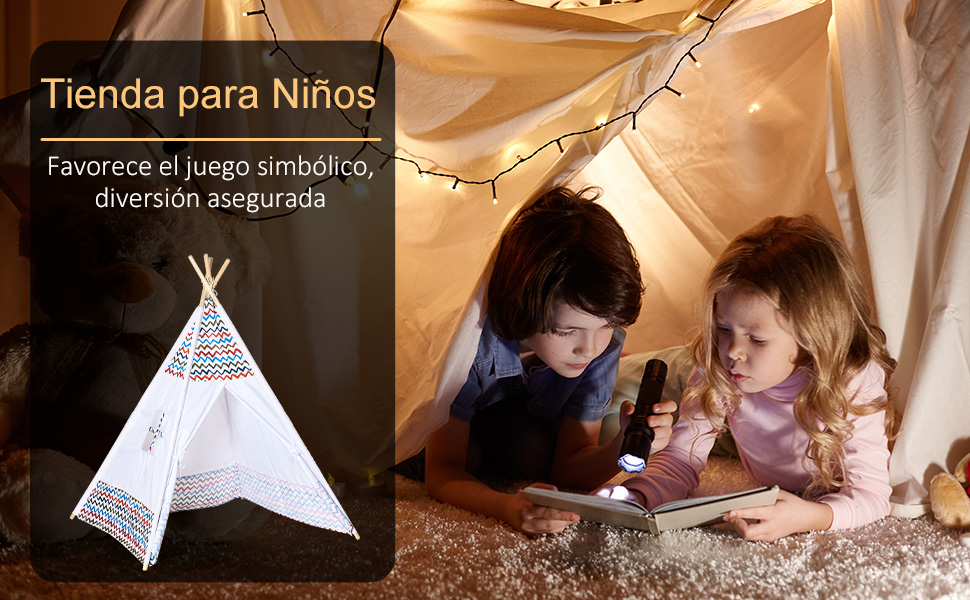 Дитячий намет HOMCOM для дітей старше 3 років, Тіпі з дерева з вікном, для дому та вулиці, 120x120x155 см, білий