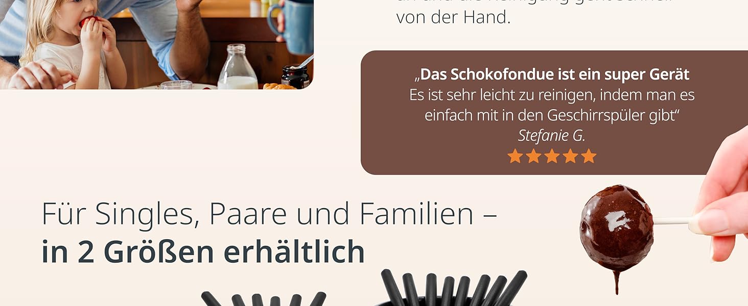 Електричне шоколадне фондю ADE 250 мл з 6 шампурами | 2 температурні режими для плавлення та підтримання тепла | Апарат для шоколаду та кувертюри | Знімна чаша з тефлоновим покриттям 250 мл для 1-2 осіб