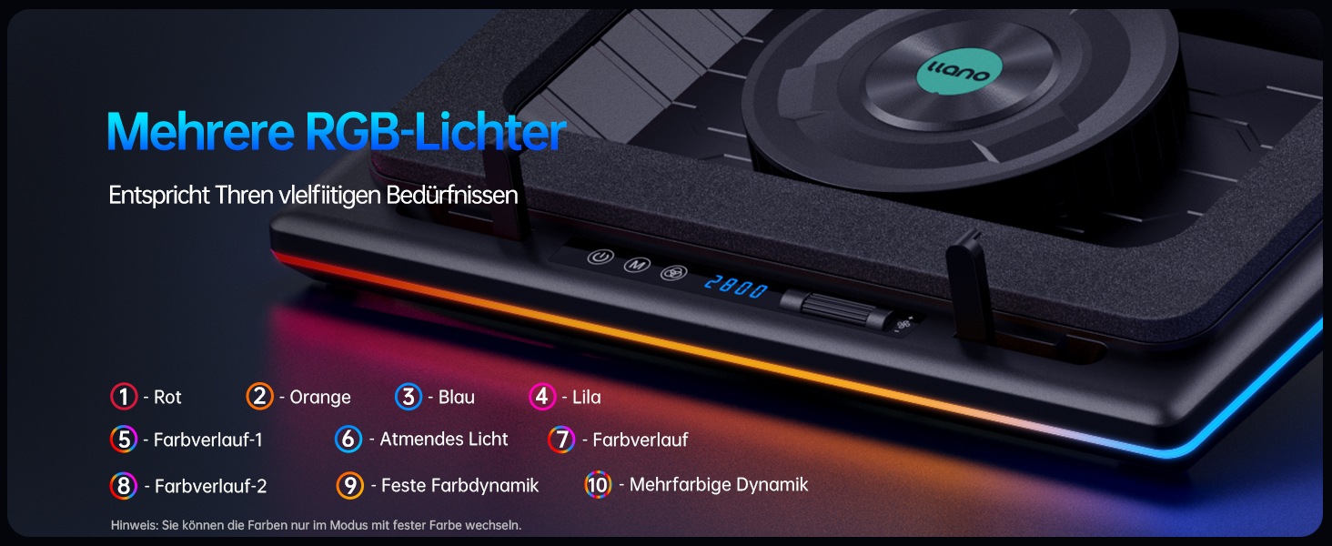 Ігровий охолоджувач для ноутбука llano V12 RGB Cooling Pad, підставка з вентиляторами, чорний