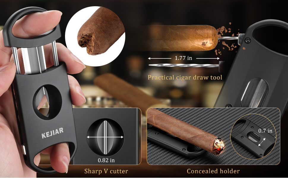 KEJIAR Видавець сигар: портативний кейс-упаковщик з різаком для сигар (V-Cut, Straight Cut, Punched), контролер вологості, чорний