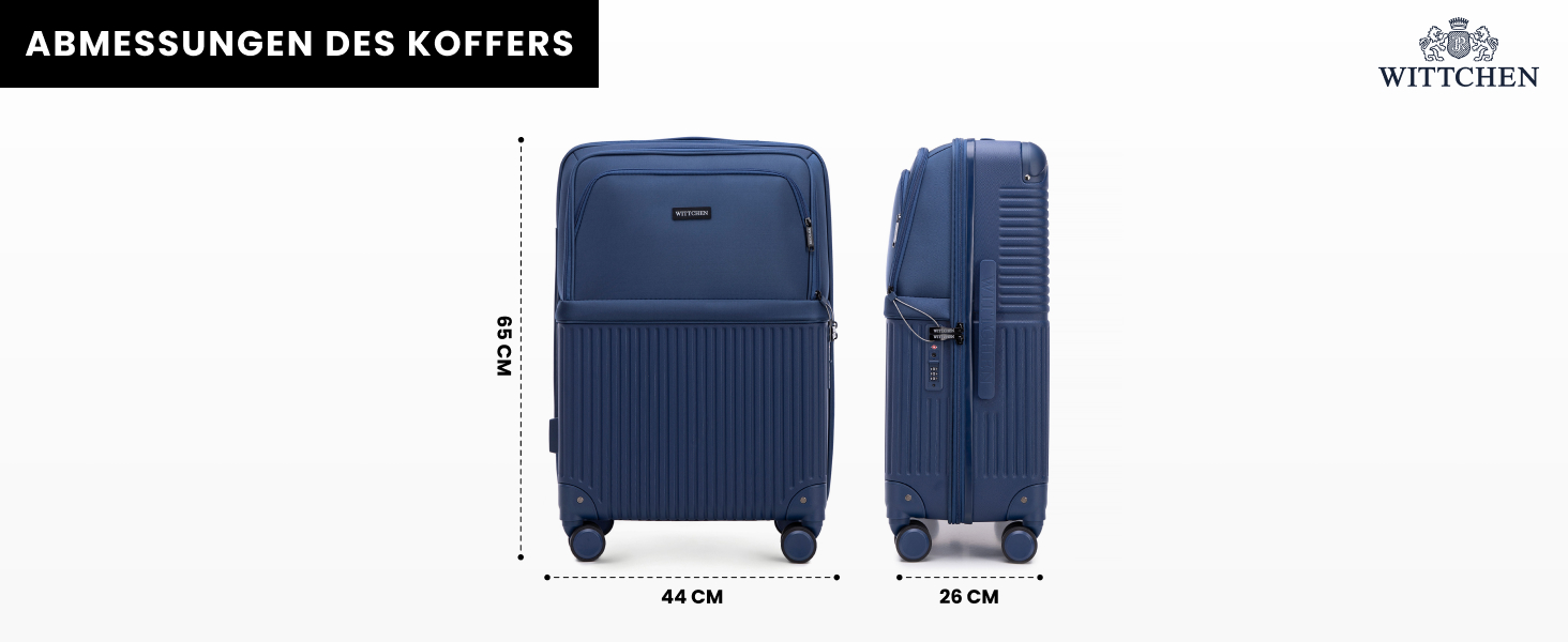 Набір валізWITTCHEN AXIS 3 шт. | Ручна та велика валіза | Гібрид ABS Nylon з TSA замком, телескопічною ручкою та 360° колесами | (Темно-синій, 55 x 37 x 21,5 см)
