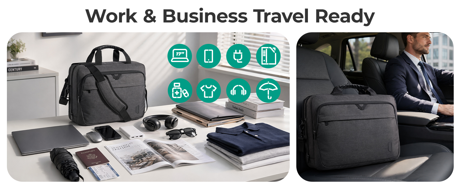Сумка для ноутбука Bagsmart 17.3 дюймів, розширювана ділова сумка-месенджер для чоловіків та жінок, чохол для ноутбука з замком для офісу та подорожей (Чорний)