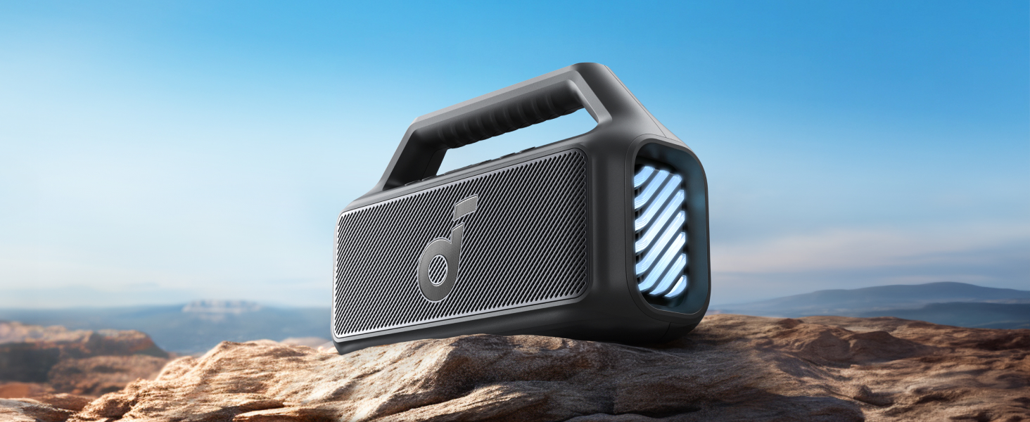 Soundcore Boom 2 - Портативна Bluetooth-колонка, 80W, сабвуфер, BassUp 2.0, 24 години, IPX7, LED, USB-C, BT 5.3, Чорна