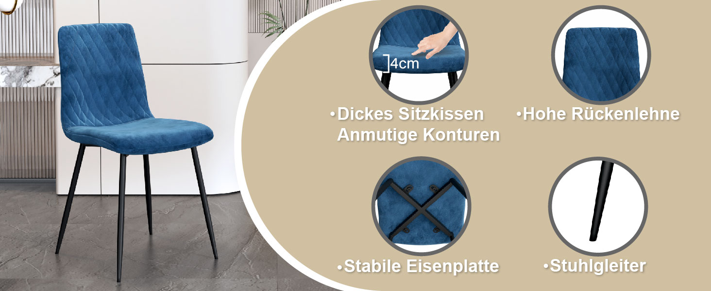 Стілець для обідньої кімнати GOLDFAN (4 шт.) з тканини льон, сірий. Сучасний кухонний, вітальний стілець з металевими ніжками.