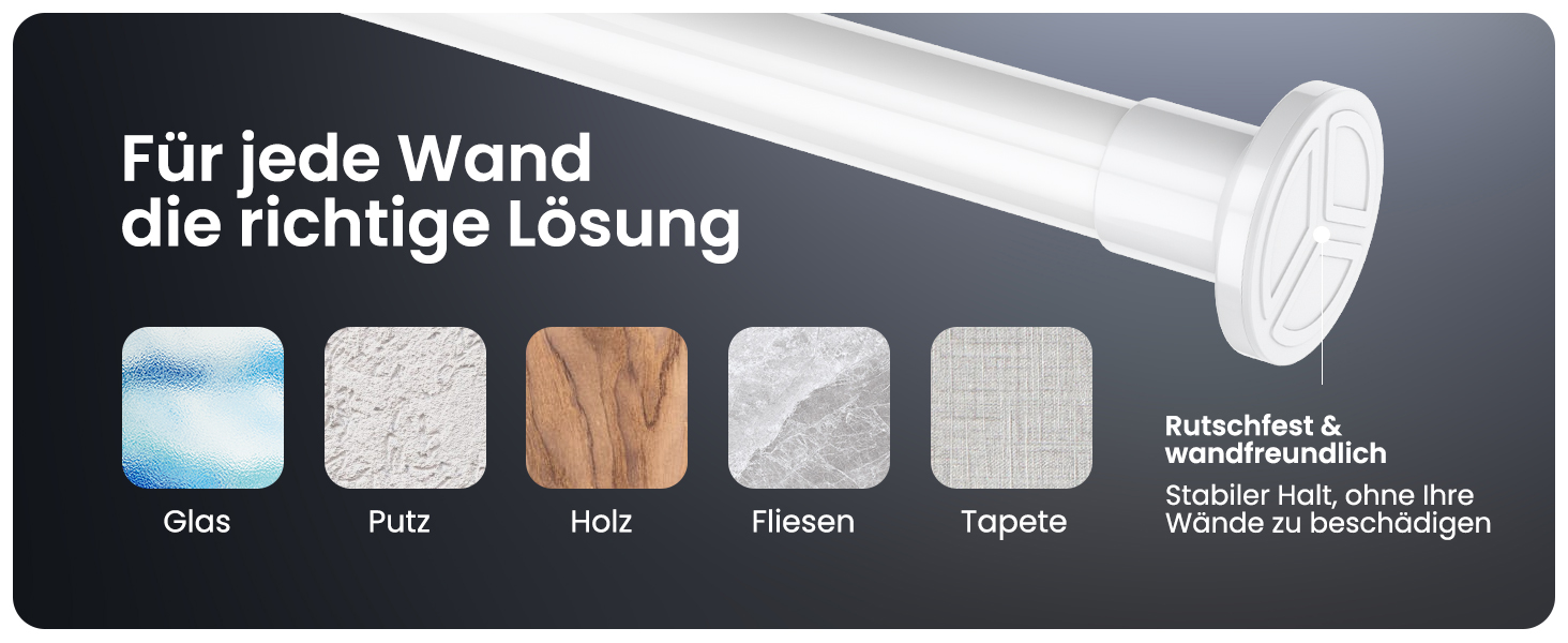 Телескопічна штанга для кріплення 260-310 см, Ø 25 мм, багатофункціональна штанга без свердління - для штор, душових завіс, ванної кімнати та балкону (90-160 см, біла)