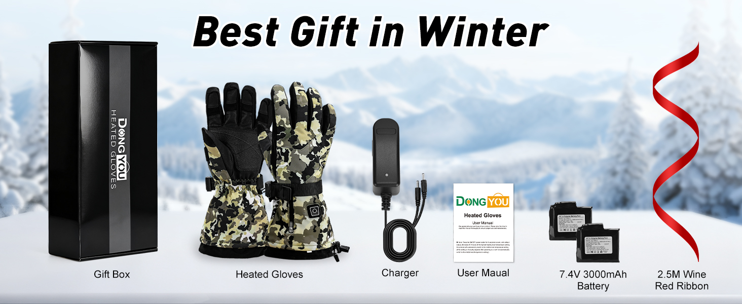 Електричні гріючі рукавички Ychee Camouflage, 7.4V, 22.2Wh, водонепроникні, двошарові, для кемпінгу (M)