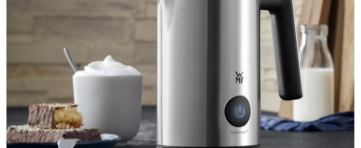 Електричний спінювач молока WMF Stelio, 500 Вт, 150-250 мл, антипригарне покриття, бездротовий, для гарячого та холодного молока, какао, cromargan матовий/сріблястий