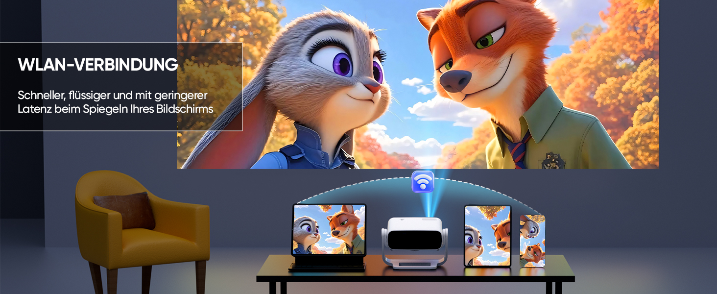 Розумний проєктор Beamer 4K Full HD 1080P, 25000 люмен, Android 11, WiFi 6, BT 5.2, поворотний штатив 120°, для iOS/Android/Laptops, сірий