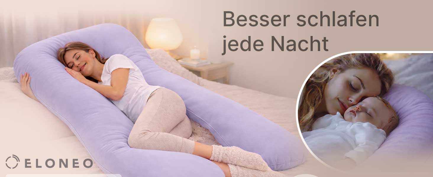 Подушка для вагітних ELONEO NEU для сну на боці, подушка для годування, XXL, фіолетова, знімний чохол, подушка для читання, пральна