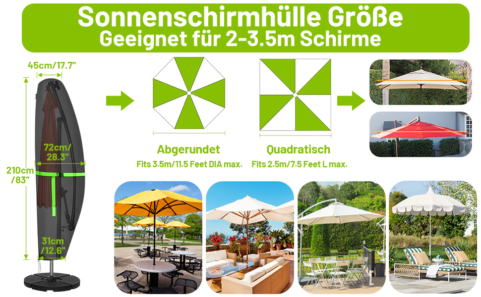 Чохол для парасольки GEMITTO, водонепроникний, для парасольки типу 'ампель', 280x30x81/46 см, захист від сонця та вітру, підходить для парасольок від 2 до 4 м