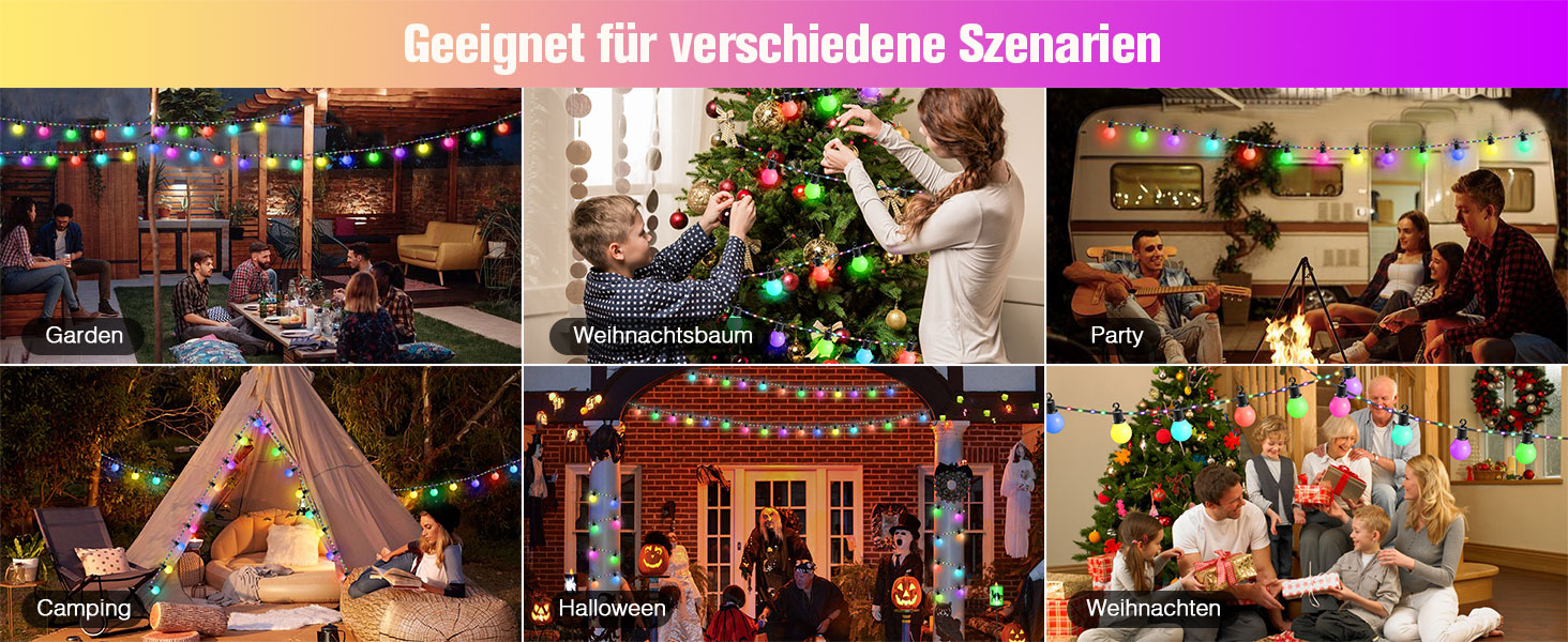 LED гірлянда B-right 12.5м RGB з пультом, IP65, 20 G40 лампочки для декору приміщень та вулиці, на Різдво, Хелловін, балкон, дитячу кімнату, сад