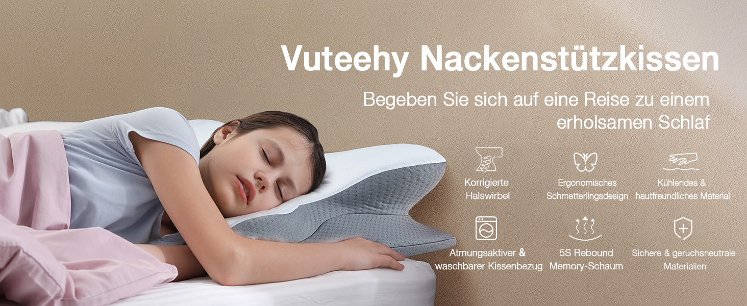 Ортопедична подушка для шиї з Memory Foam, сертифікат Oeko-TEX®, ергономічна подушка для сну на боці, спині та животі, сірого кольору