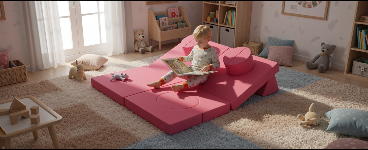 Дитяче ігрове диван-конструктор MAMIZO Cord, 15 частин, рожевий. Модульний диван-конструктор для гри та відпочинку в дитячій кімнаті. Оeko-Tex сертифікат.