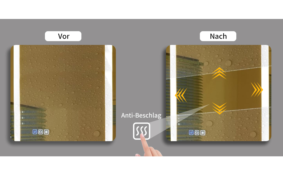 Дзеркало для ванної кімнати Luminorcrest з підсвічуванням, прямокутне 60 x 80 см, LED, 3 кольори, диммування, сенсорне управління, антизапар, CRI90+, загартоване скло, бічне та заднє підсвічування