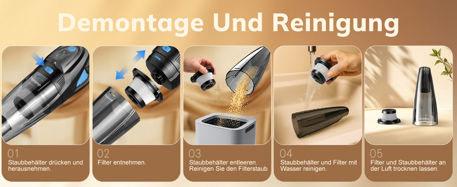 Акумуляторний ручний пилосос для авто та дому, потужність 25000Па, бездротовий з HEPA-фільтром та набором насадок, для шерсті тварин та килимів (Чорний)