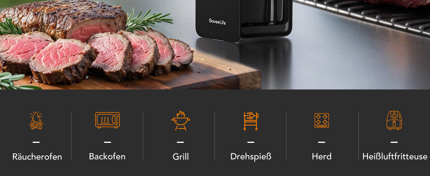 Бездротовий термометр для м'яса GoveeLife Bluetooth/Wi-Fi для гриля, духовки та BBQ, водонепроникний IP68, висока точність ±1.8℉