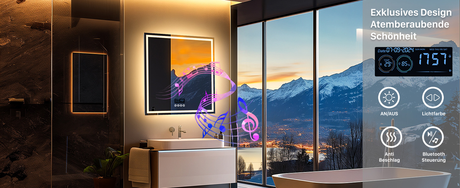 Дзеркало для ванної кімнати LUVODI LED з підсвічуванням, 40x50 см, водонепроникне, сенсорне управління, 3 колірні температури, регулювання яскравості, антизапарник, Bluetooth, заднє та переднє освітлення