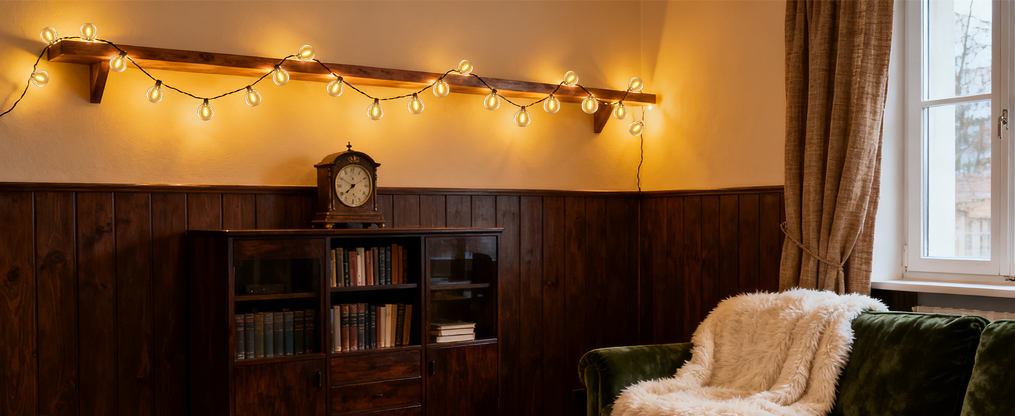 Льо́нточна гiрля́нда для зовнiшнього використання 30м, 50+2 лампочки G40, тепле бiле свiтло, IP45, для терас, вечiрiнок, саду та балкону, стиль Едiсона, з'єднувальна, чорний колір