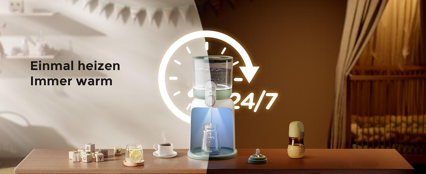 Автоматичний підігрівач та приготувач дитячих сумішей Momcozy з подвійним підсвічуванням, 1.69 л, біло-зелений