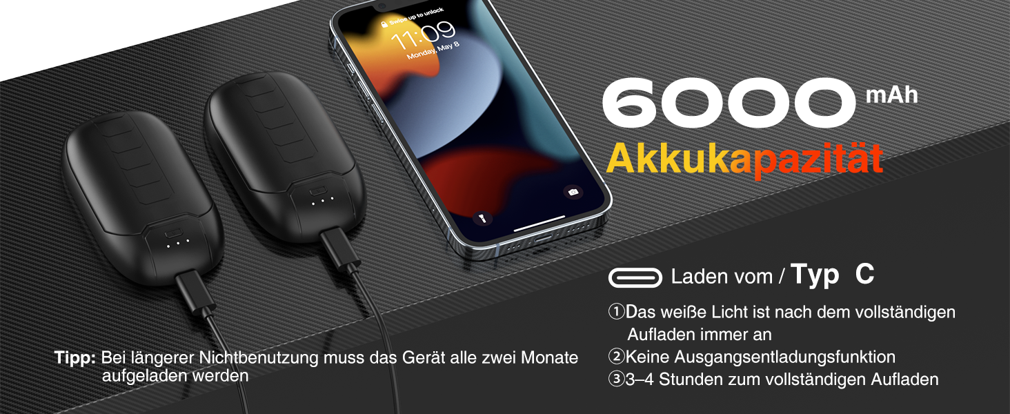 Електричний грієчка для рук, перезаряджається, з магнітом, 7 годин тепла, 3 режими, до 56°C, USB-C, для Рейно, гольф, спорт на відкритому повітрі, чорний N1