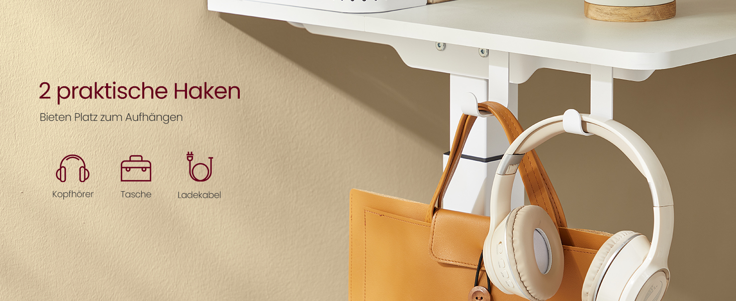 Електричний регульований стіл VASAGLE 120x60 см, білий, з підставкою для монітора, USB-роз'ємами, пам'яттю висоти