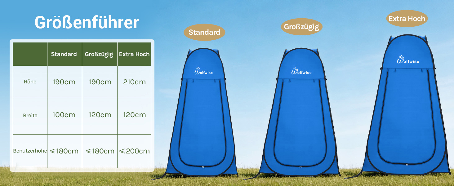Складана душова кабіна-намет WolfWise для кемпінгу та переодягання, водонепроникний намет-туалет з UV-захистом, компактний та легкий (1,9м x 1м), синій