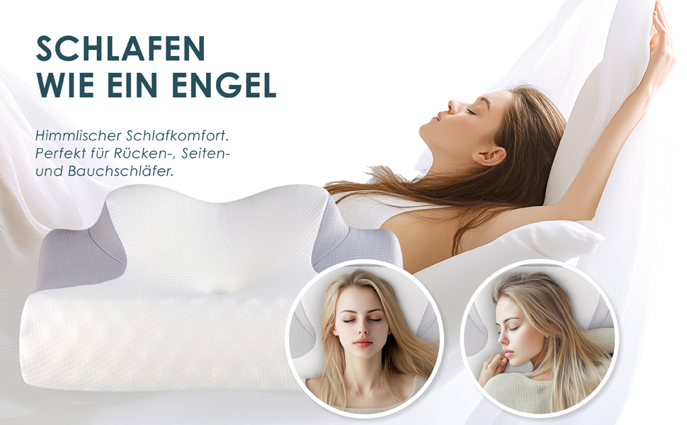 Ортопедична подушка Nachtengel – ергономічна подушка для шиї з Memory Foam, проти хропіння, підтримка шиї для тих, хто спить на спині, животі та боці, біла та сіра