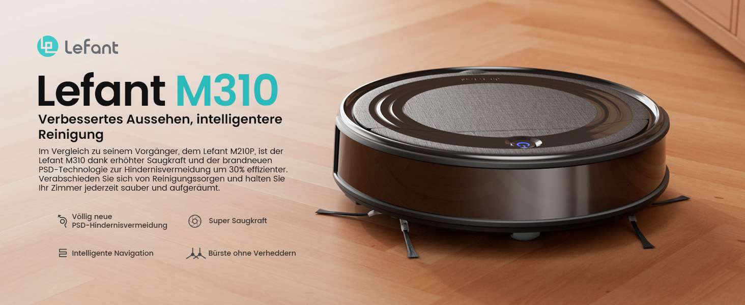 Робот-пилосос LEFANT M310: потужність 4500Pa, 180 хвилин роботи, 4 режими, Wi-Fi, керування через додаток та Alexa, для тварин та твердих підлог