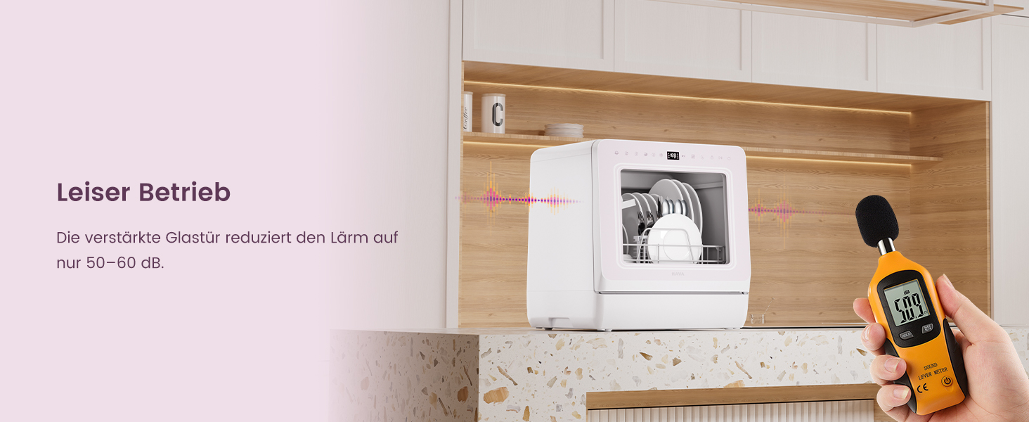 Посудомийна машина HAVA для столу з пом'якшувачем води та підвищеною енергоефективністю, 8 програм миття, блокування від дітей та відкладений старт, не потребує встановлення - ніжний лавандовий колір, TDJR09