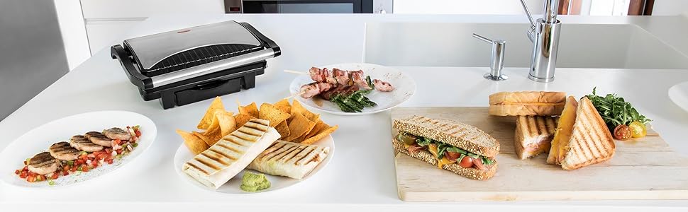 Електрогриль Cecotec Rock'nGrill 1500 Rapid з RockStone-покриттям, регульованою кришкою, піддоном для жиру, 1000 Вт